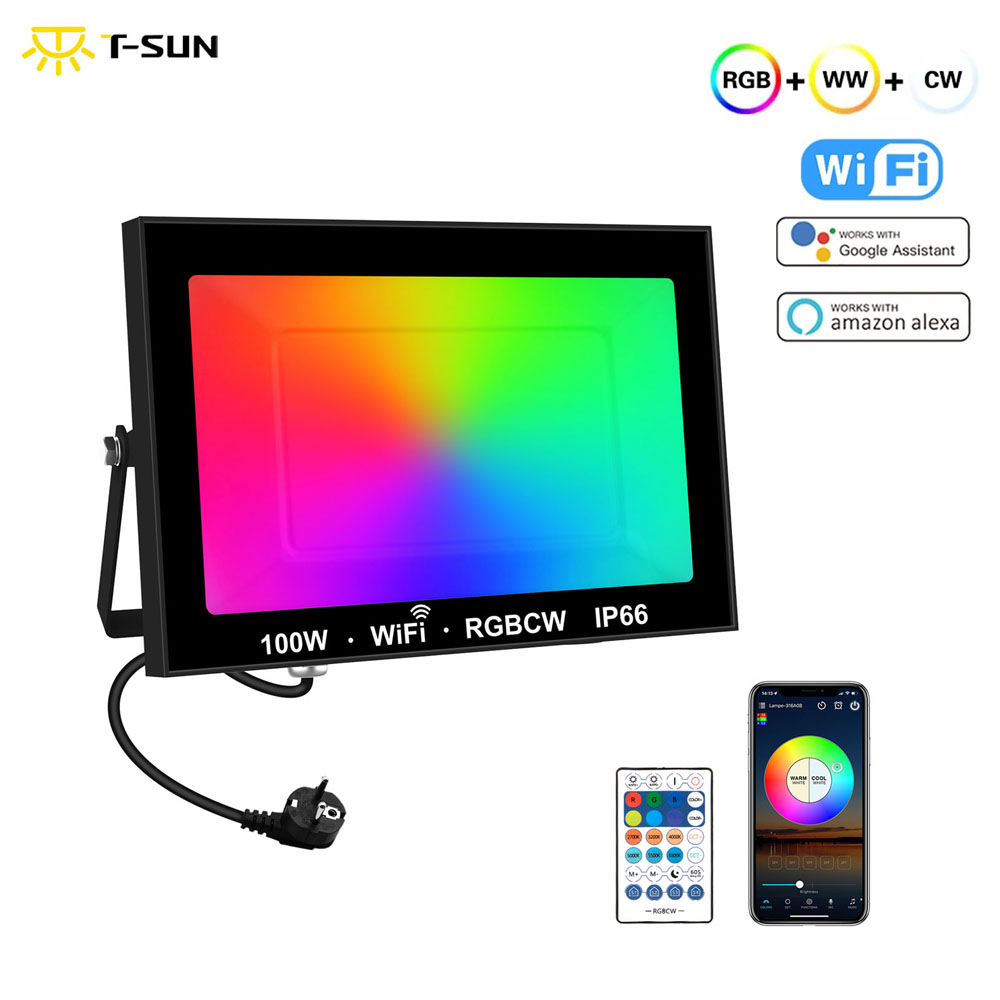 Outdoor Power Outlet Wifi - T-sunrise 100W RGB Smart Floodlight Outdoor