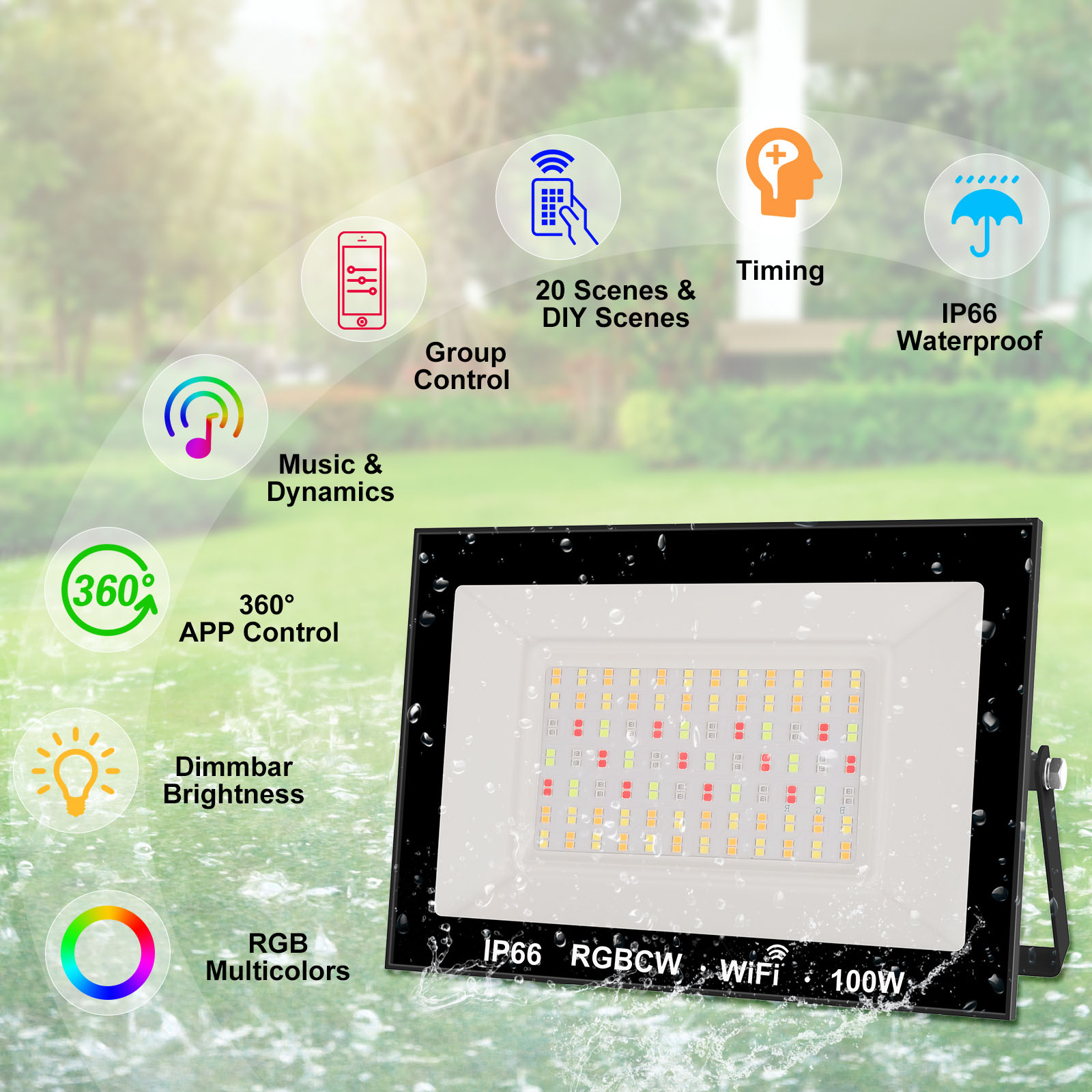 T-sunrise 100W RGB Smart Flood - Outdoor Power Outlet Wifi ulasan dan harga